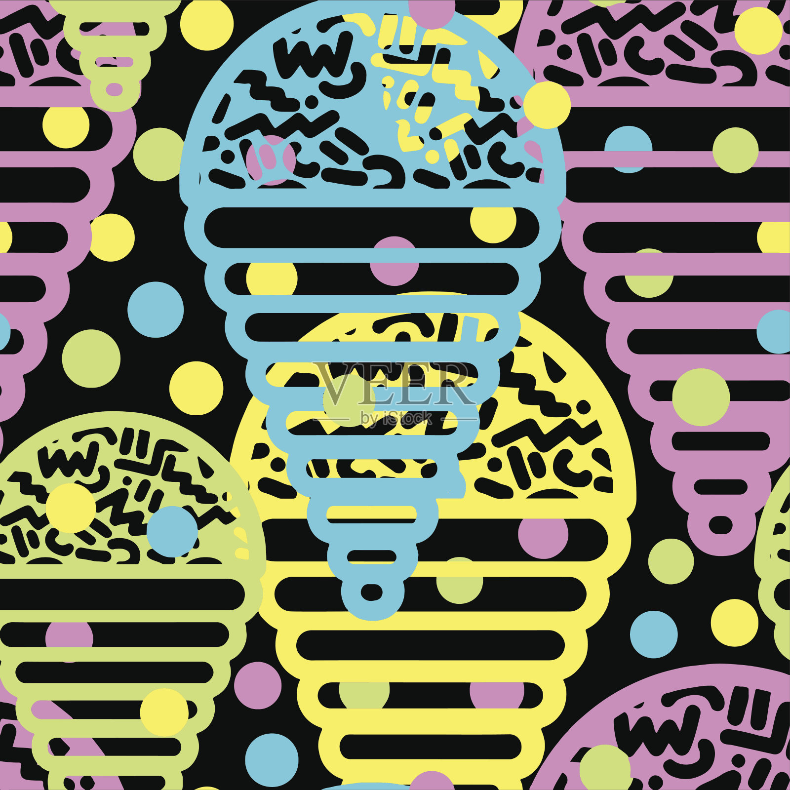 冰淇淋几何无缝图案。插画图片素材