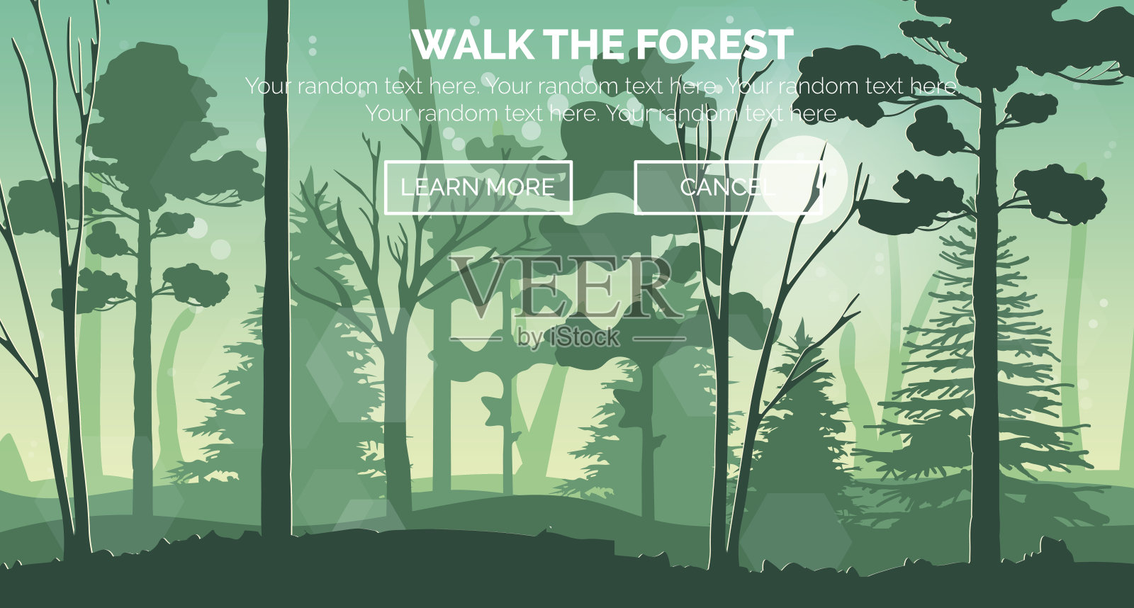 阳光明媚的早晨森林景色，鸟瞰图插画图片素材