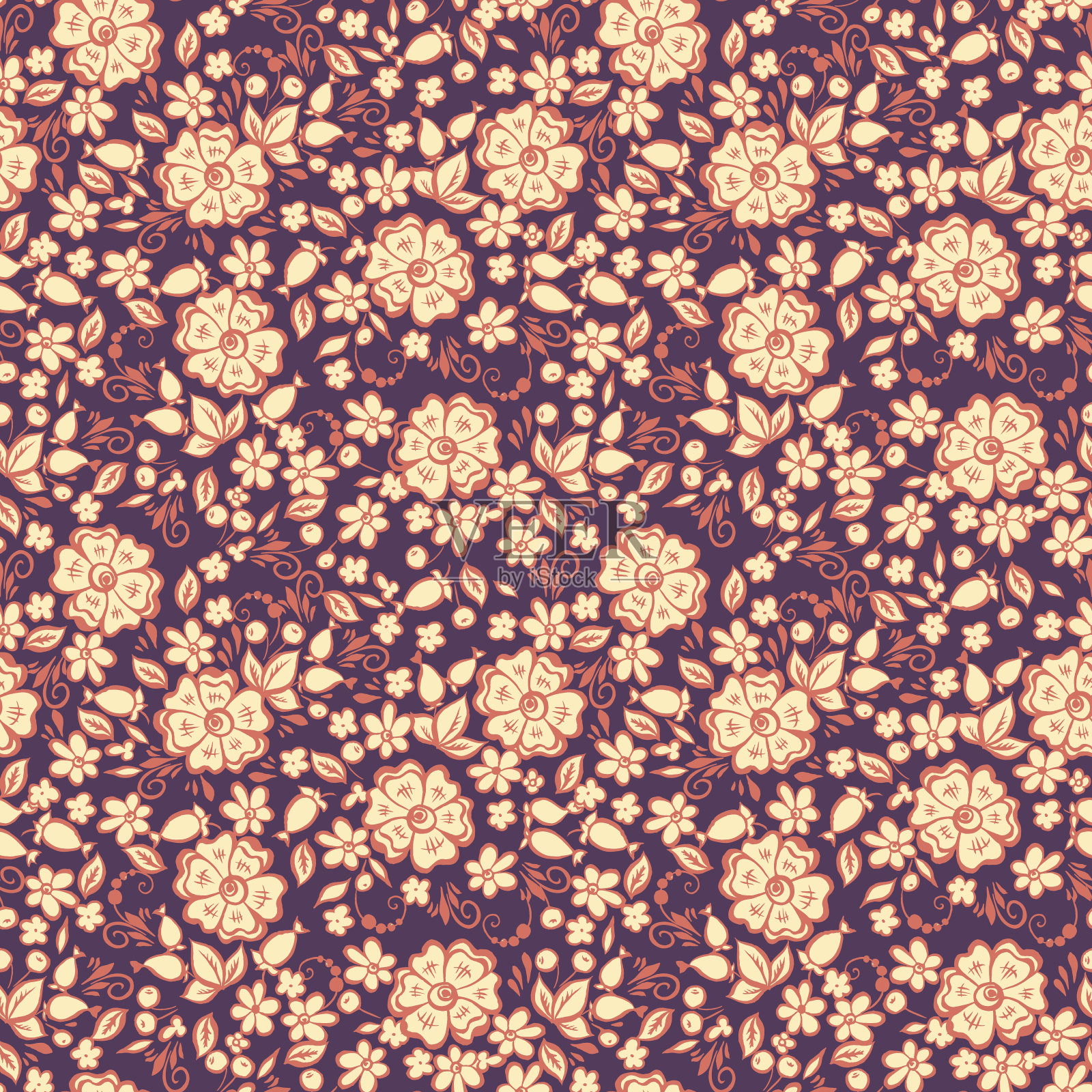 可爱的小花布图案。花卉无缝矢量插图插画图片素材