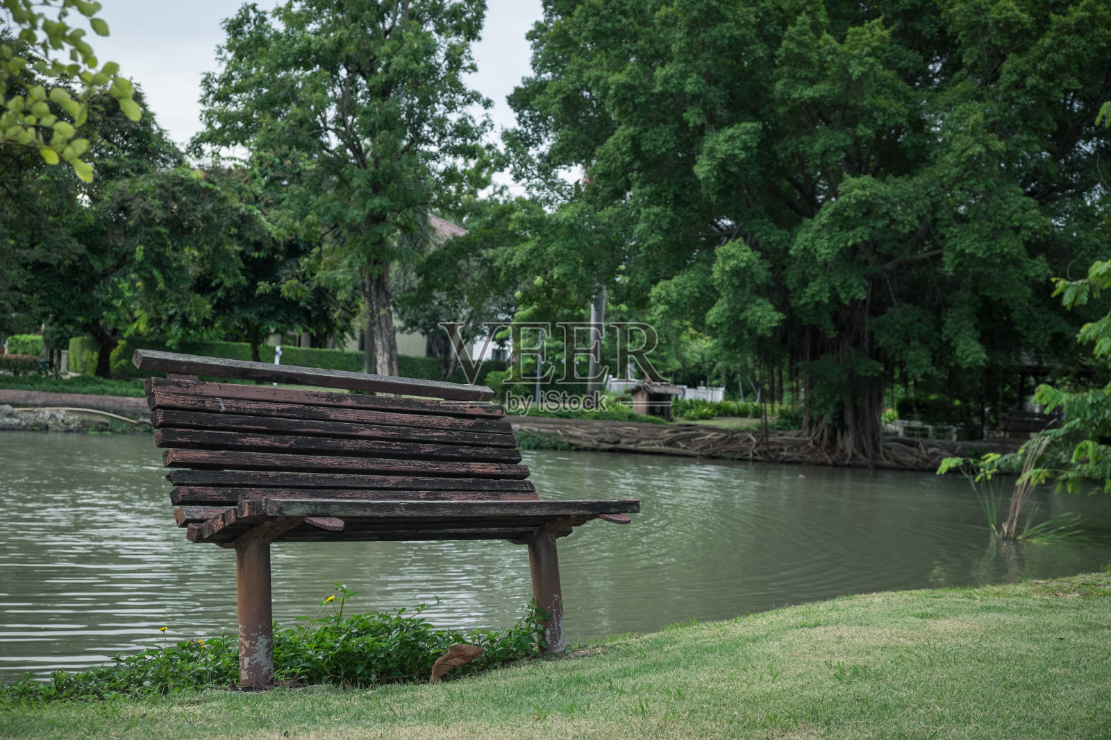 寂寞的木凳在公园里，寂寞的概念照片摄影图片