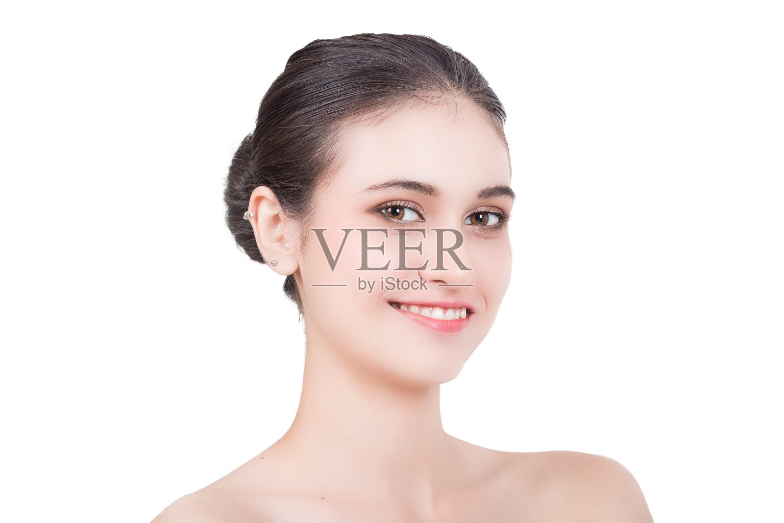 白底上的快乐女人照片摄影图片