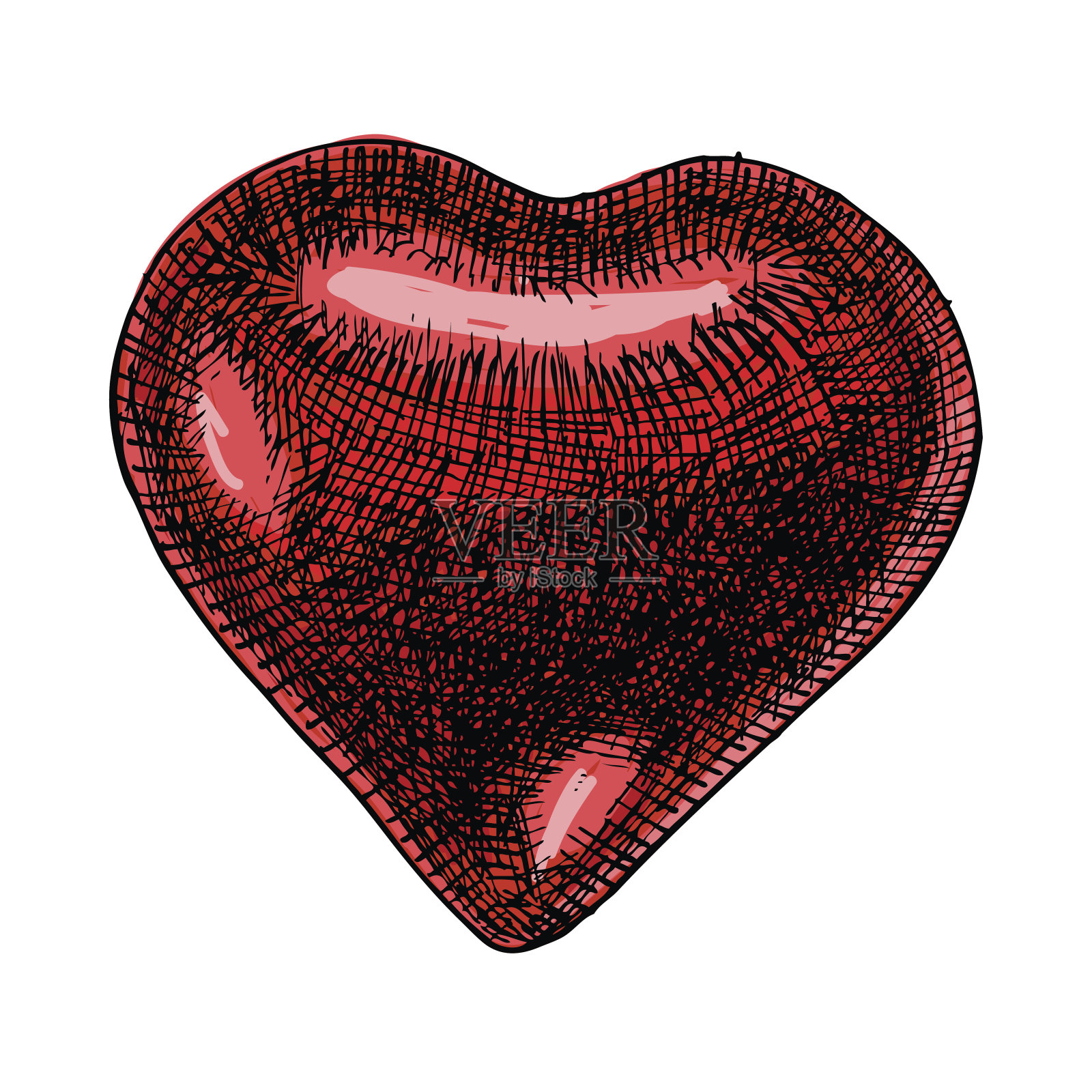 红心玻璃装饰。圣诞节和情人节手绘元素。向量。插画图片素材