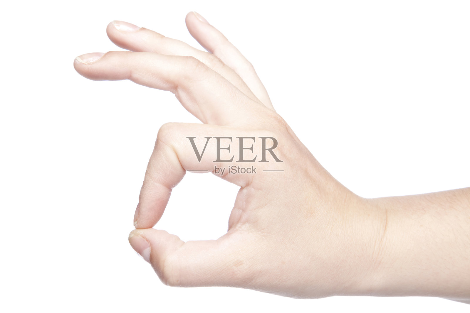 在白色背景上做的缩放手势，孤立的，复制空间照片摄影图片