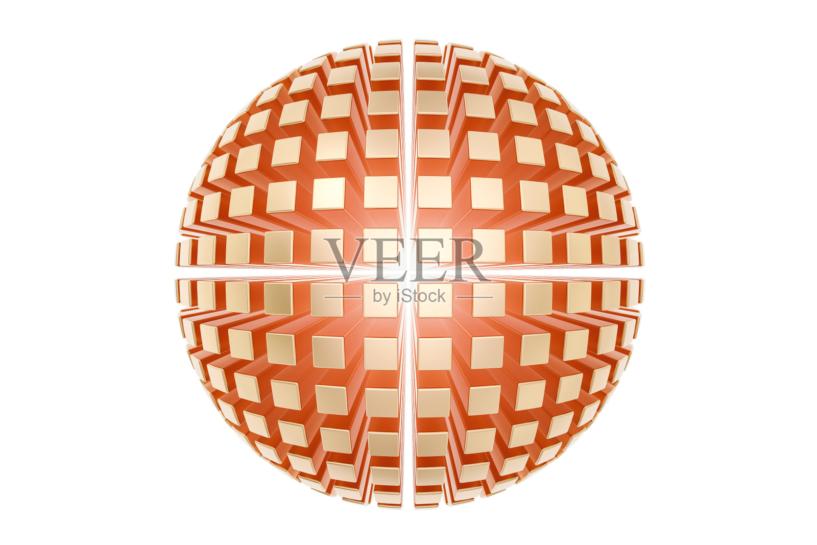 从多个部分抽象出金球，商业标志。三维渲染照片摄影图片