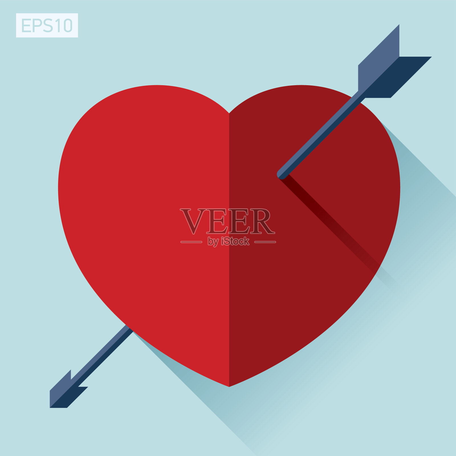 心脏图标在平面风格的颜色背景。箭头在中间。矢量设计元素插画图片素材