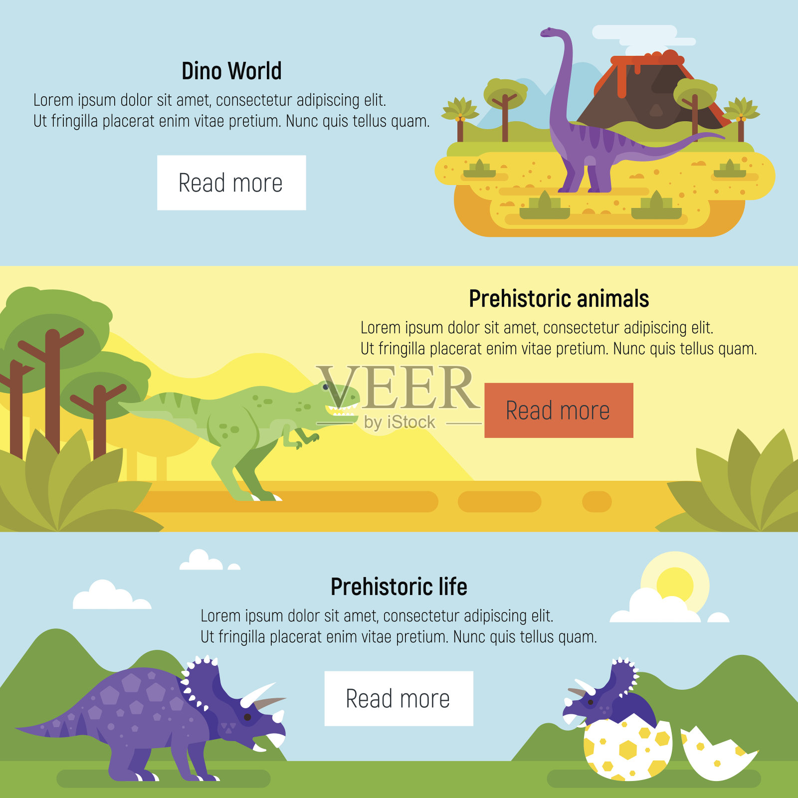 带有史前景观和恐龙的旗帜。插画图片素材