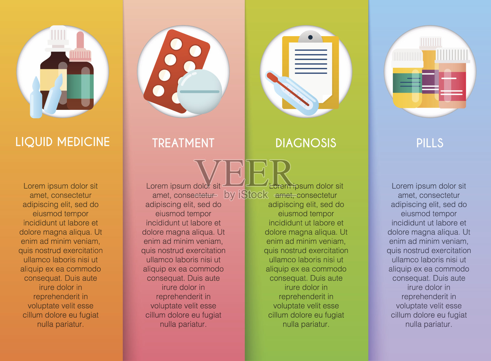 治疗过程的步骤。医疗和医疗媒介平面横幅。插画图片素材