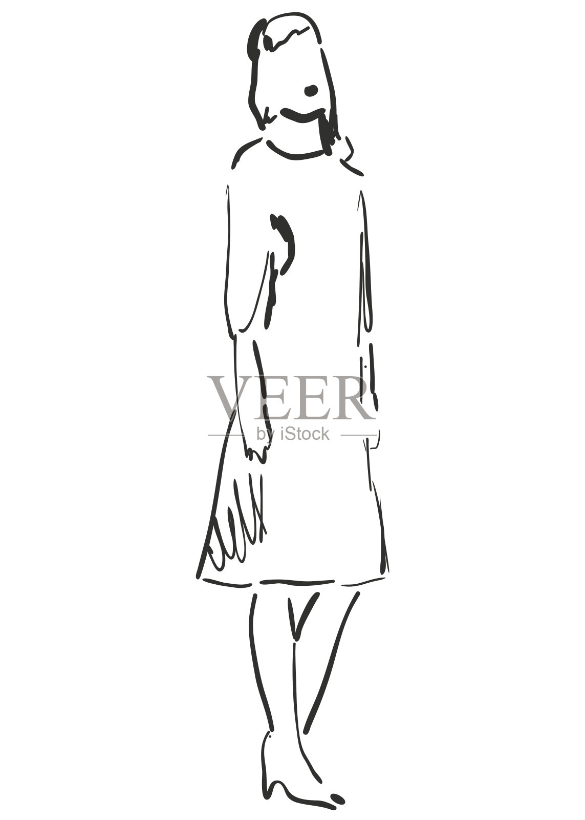 时尚女孩草图。卡通模型。插画图片素材