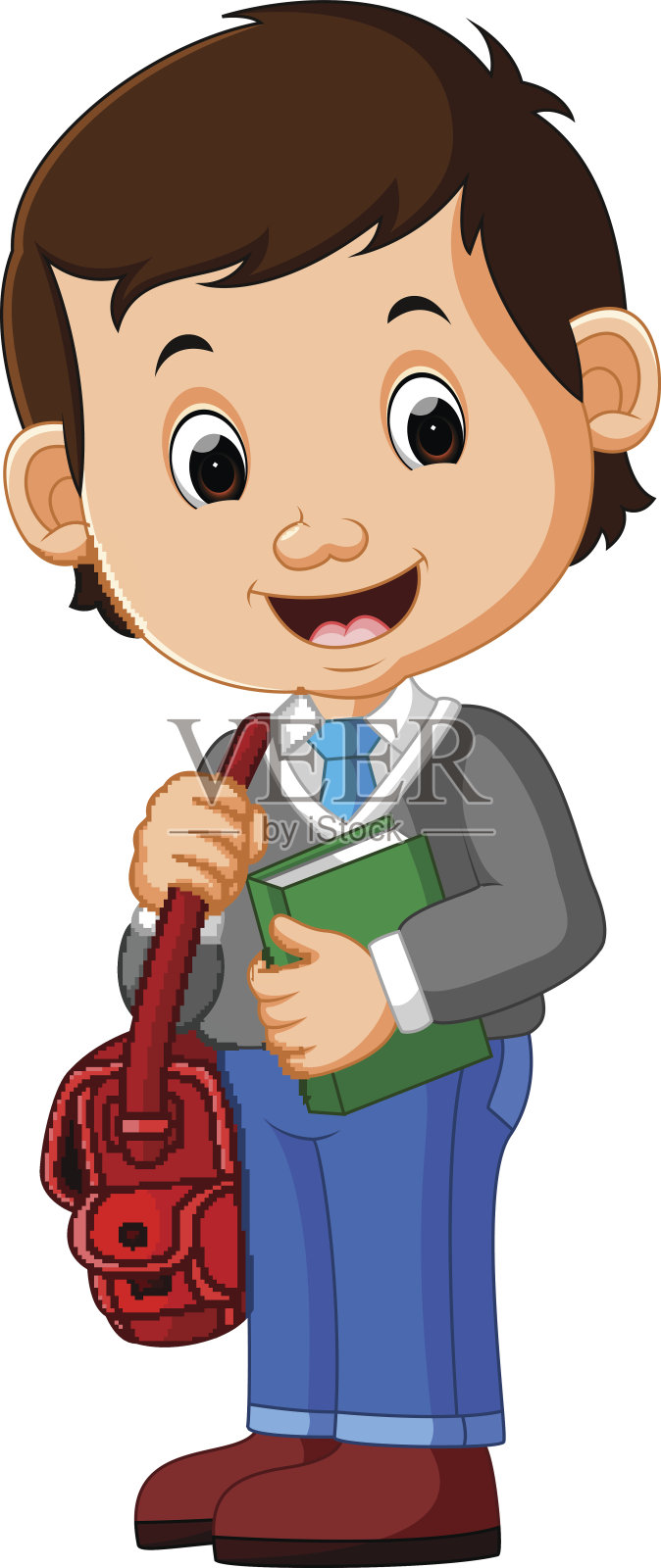 可爱的男孩在去学校的路上插画图片素材