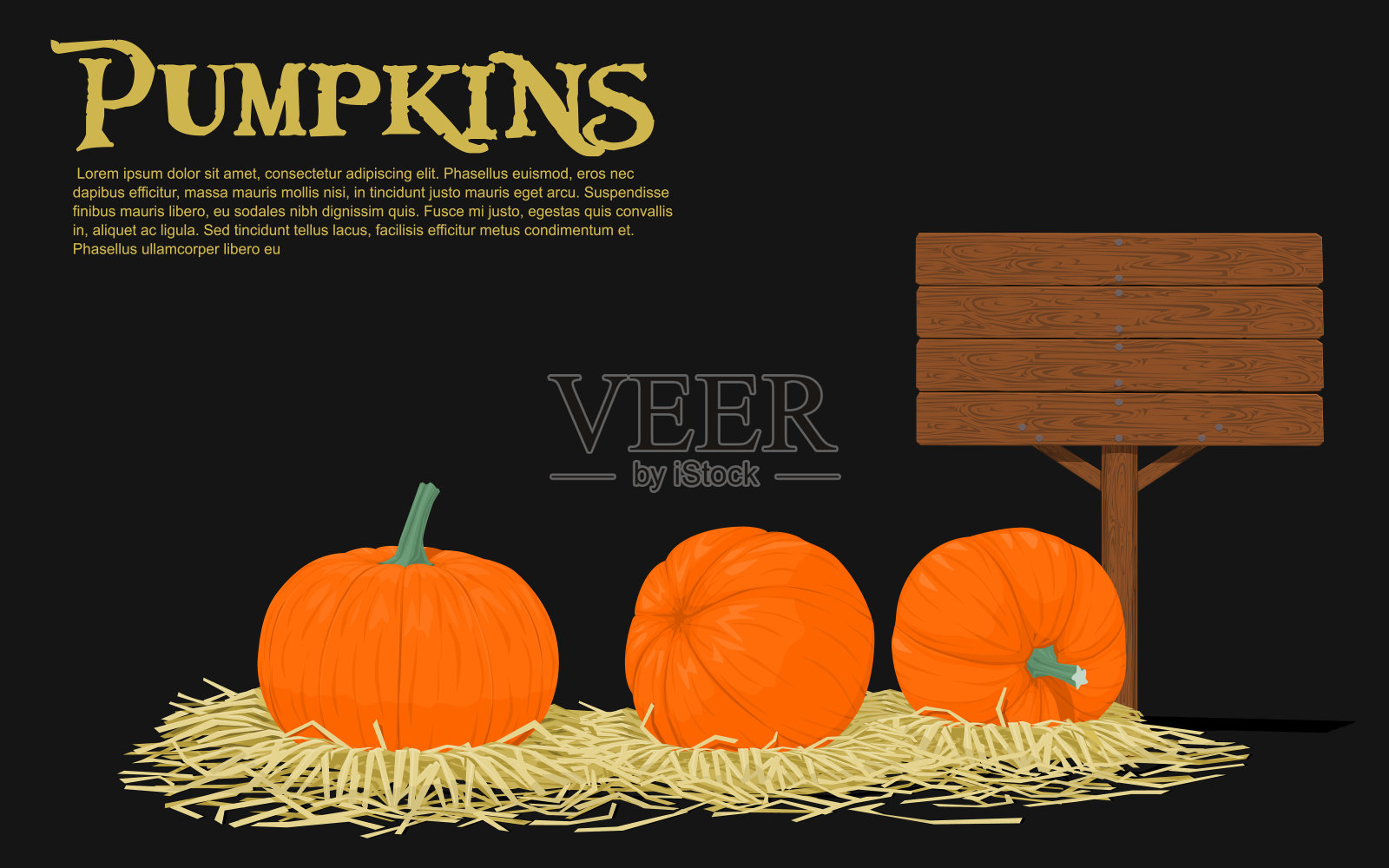 南瓜在稻草插画图片素材