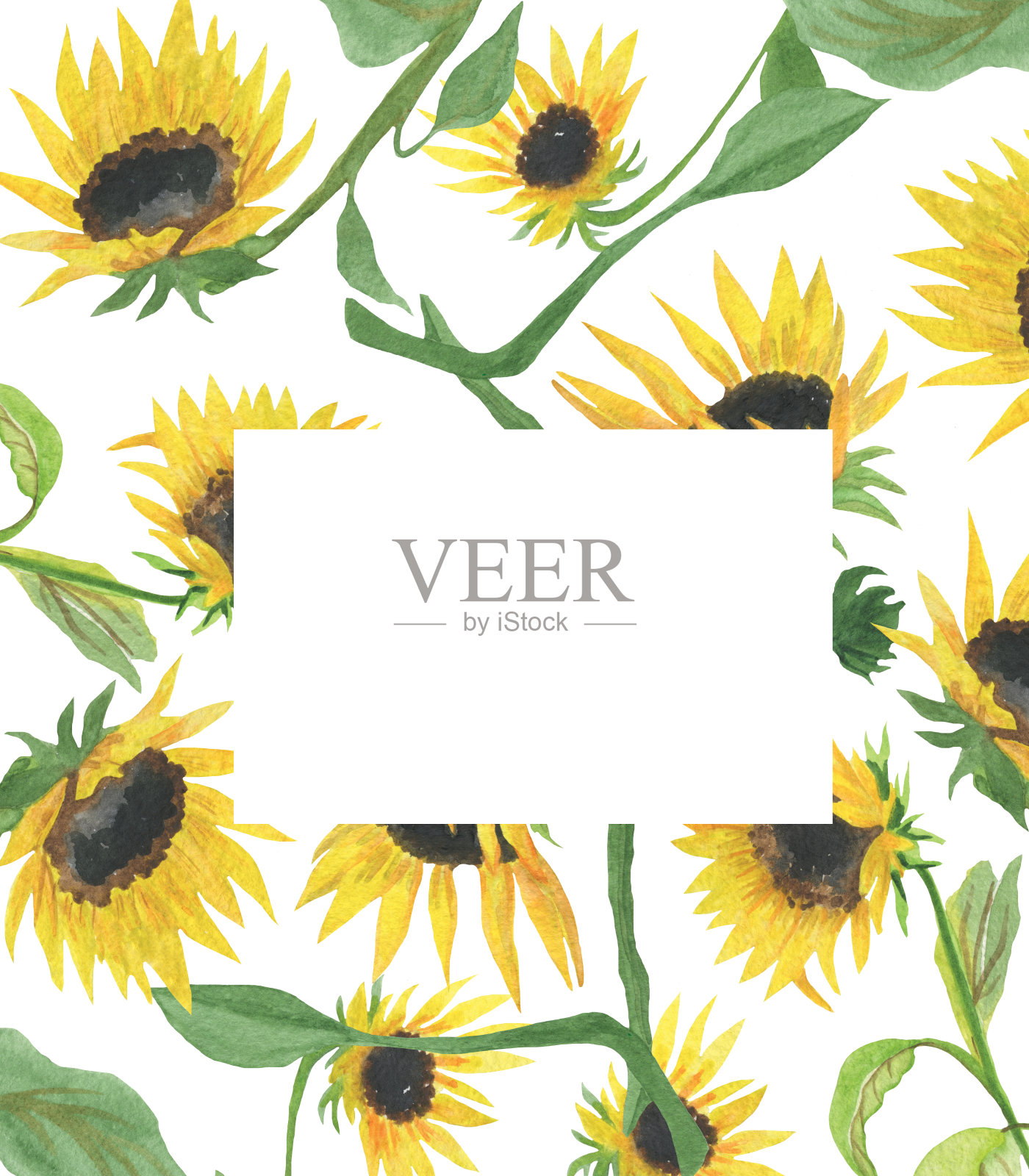 手绘向日葵水彩画框架插画图片素材