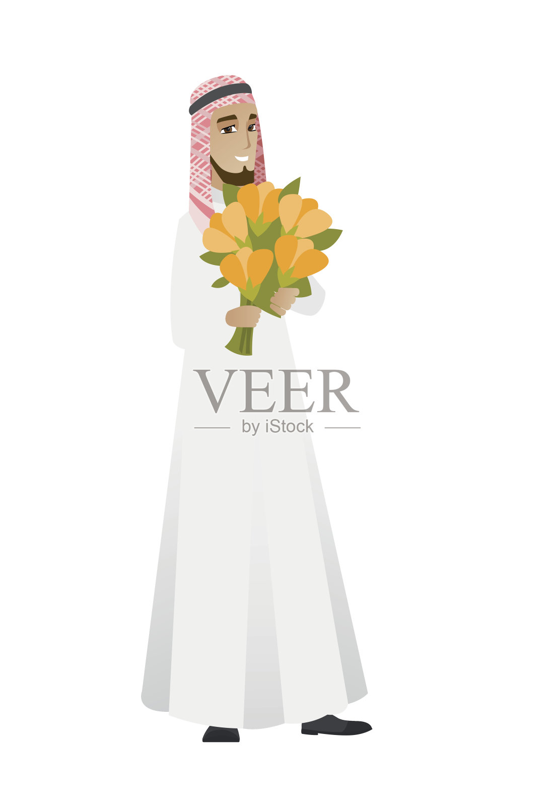 穆斯林商人手持花束插画图片素材