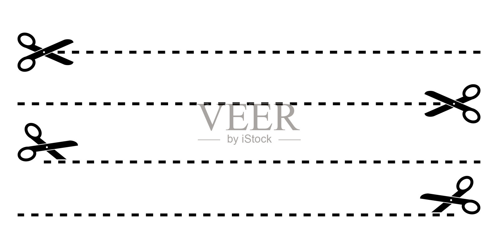 一套黑色剪刀与切割线孤立插画图片素材