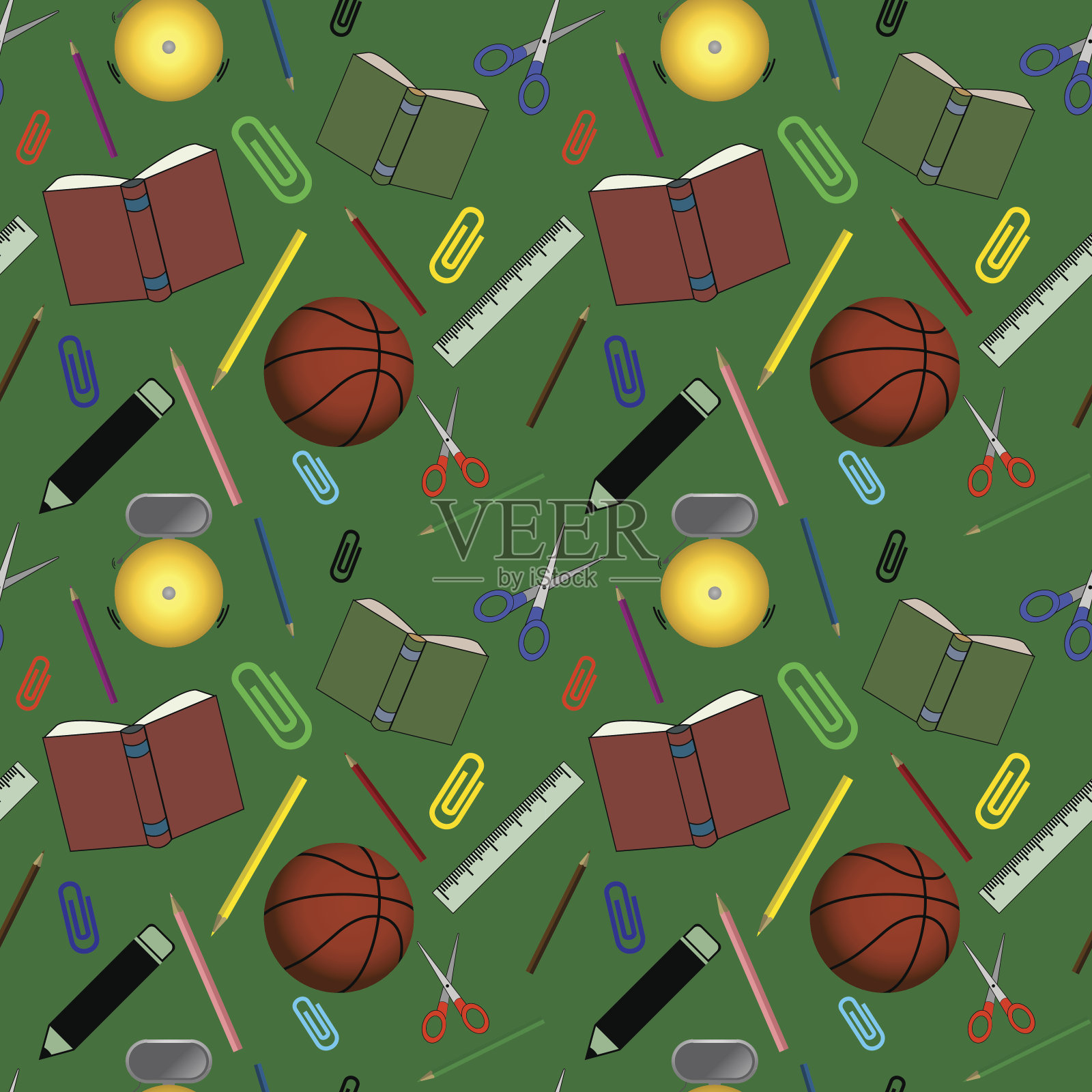 回到学校彩色无缝图案在深绿色图标素材