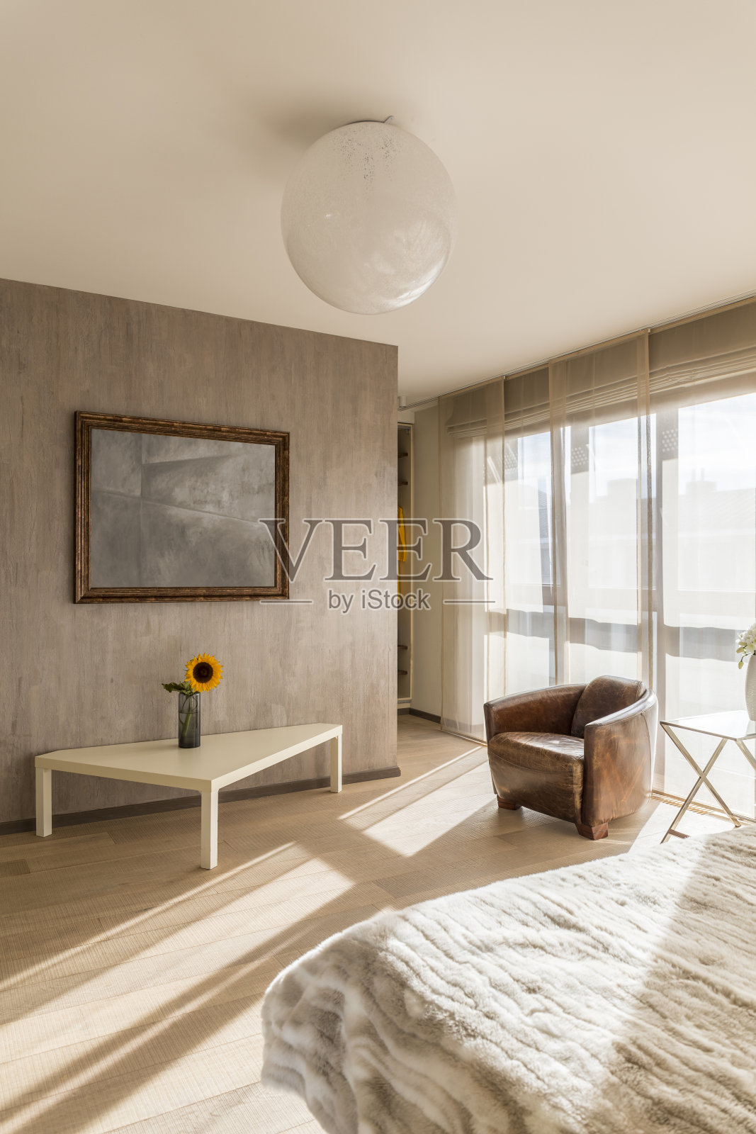 典雅的卧室配有扶手椅照片摄影图片