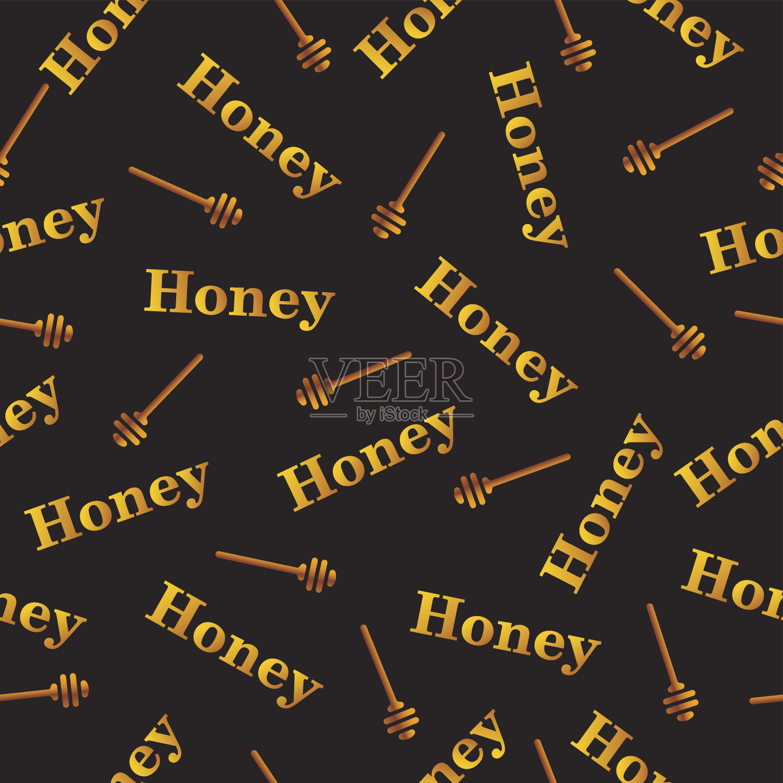 蜂蜜。无缝模式，蜂蜜斗上的黑色背景，向量插画图片素材