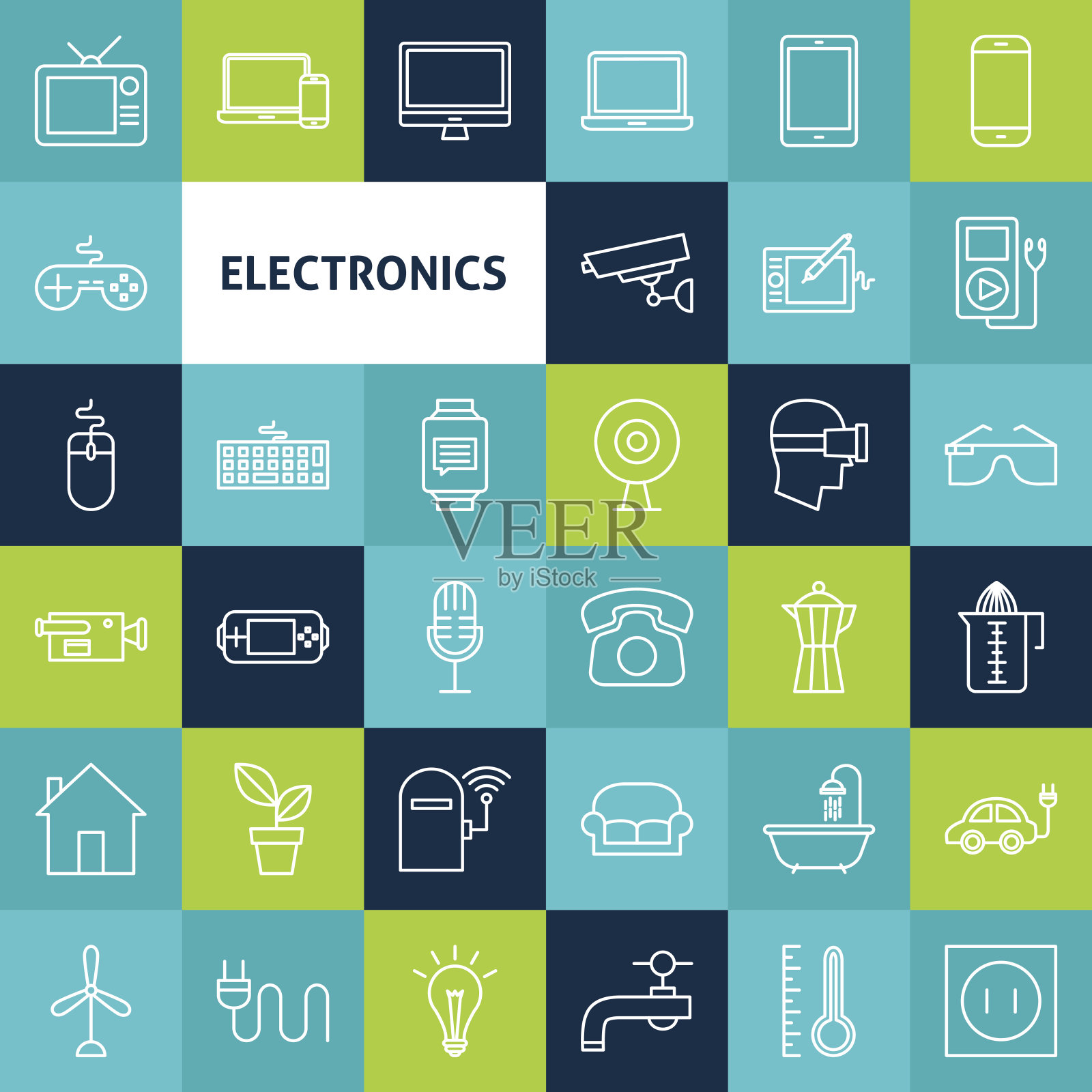 矢量线电子图标插画图片素材