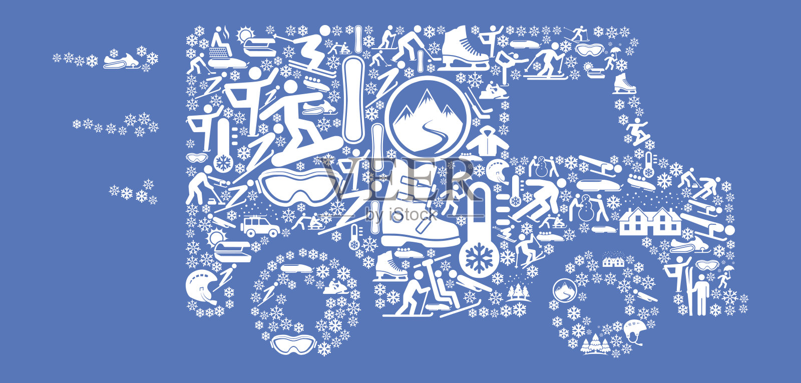 运送卡车冬季运动乐趣插画图片素材