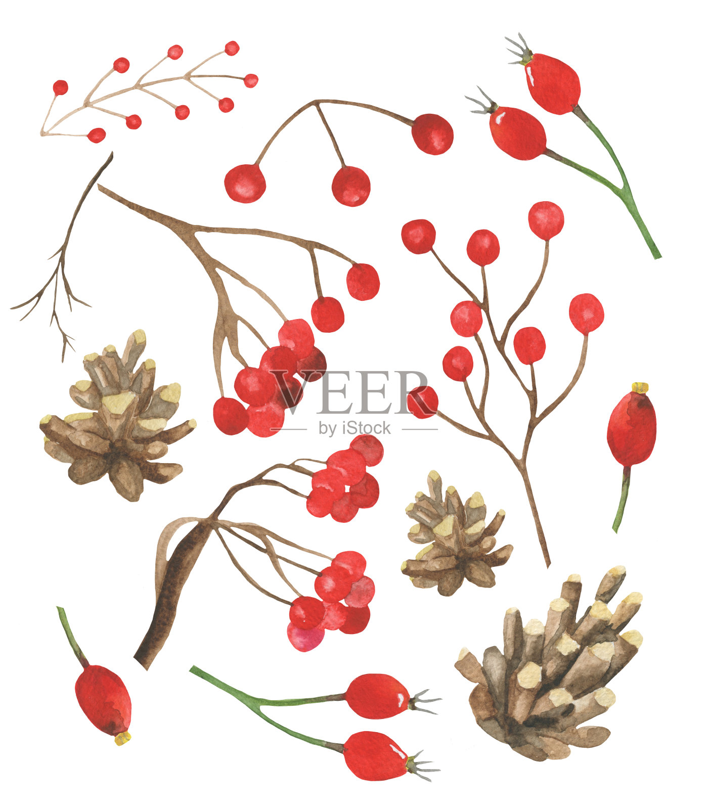 手绘冬季森林水彩元素素材插画图片素材