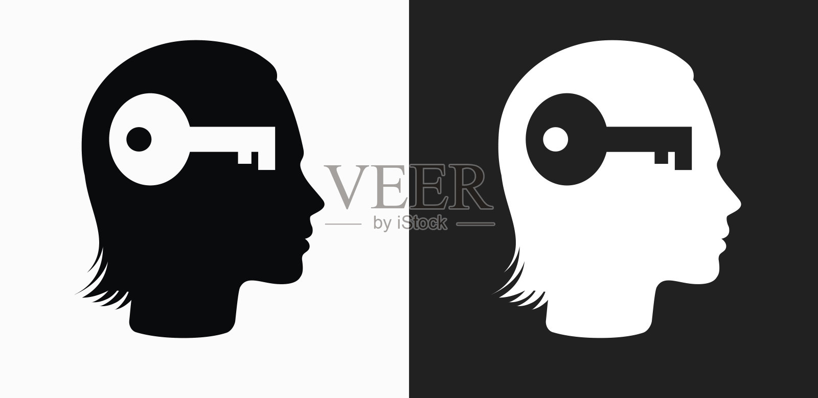 关键头脑图标上的黑色和白色矢量背景插画图片素材