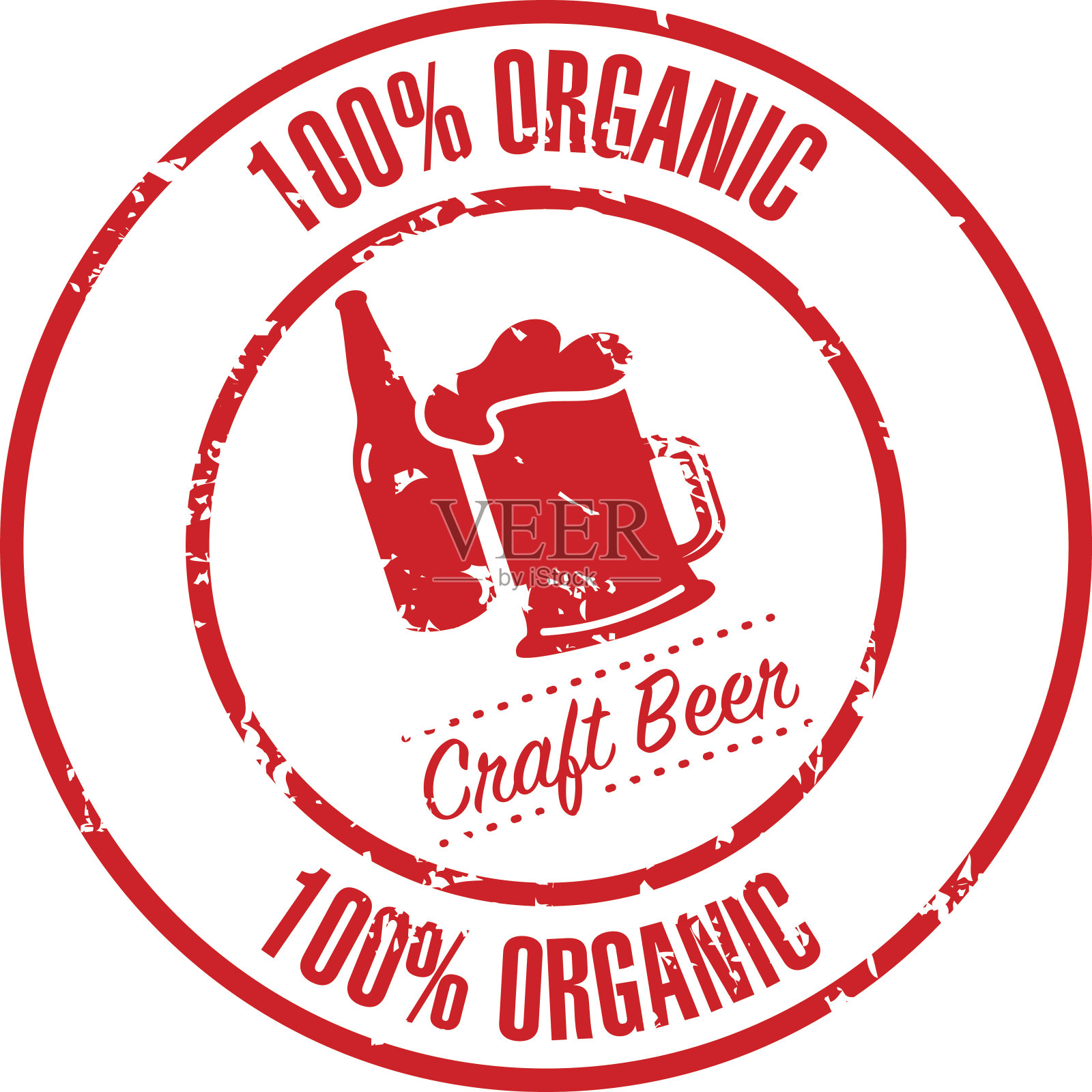 有机100%精酿啤酒橡胶印章插画图片素材