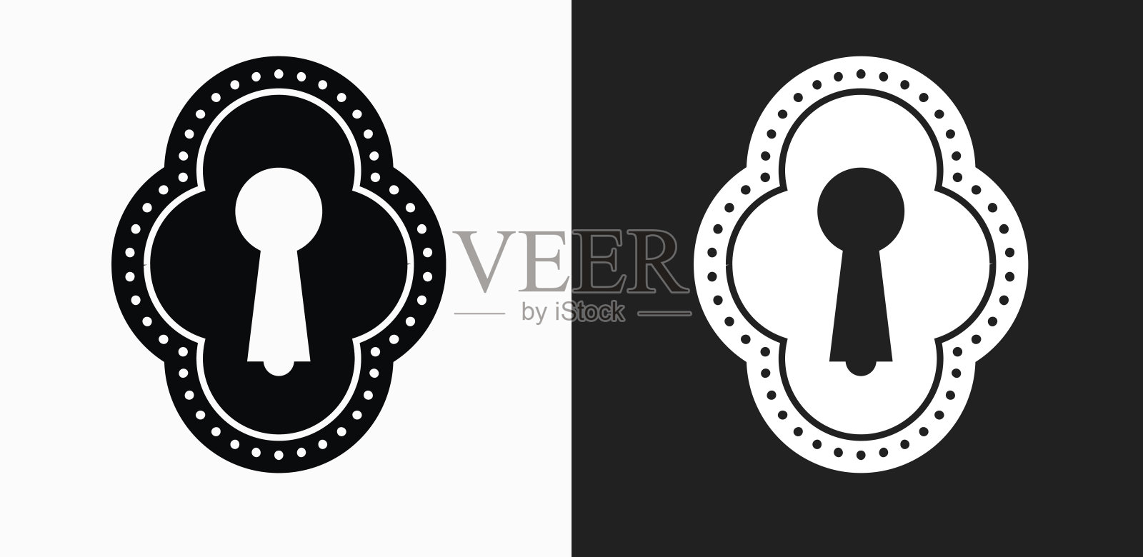 钥匙孔图标上的黑色和白色矢量背景插画图片素材