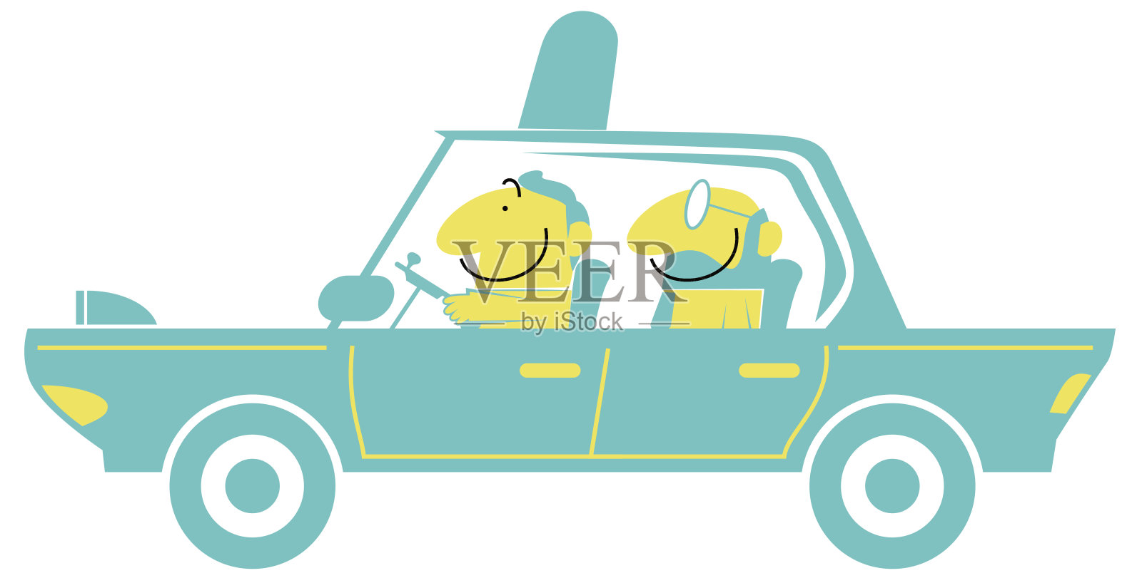 出租车司机和微笑的商人(男人)在车里(开车，接机)插画图片素材