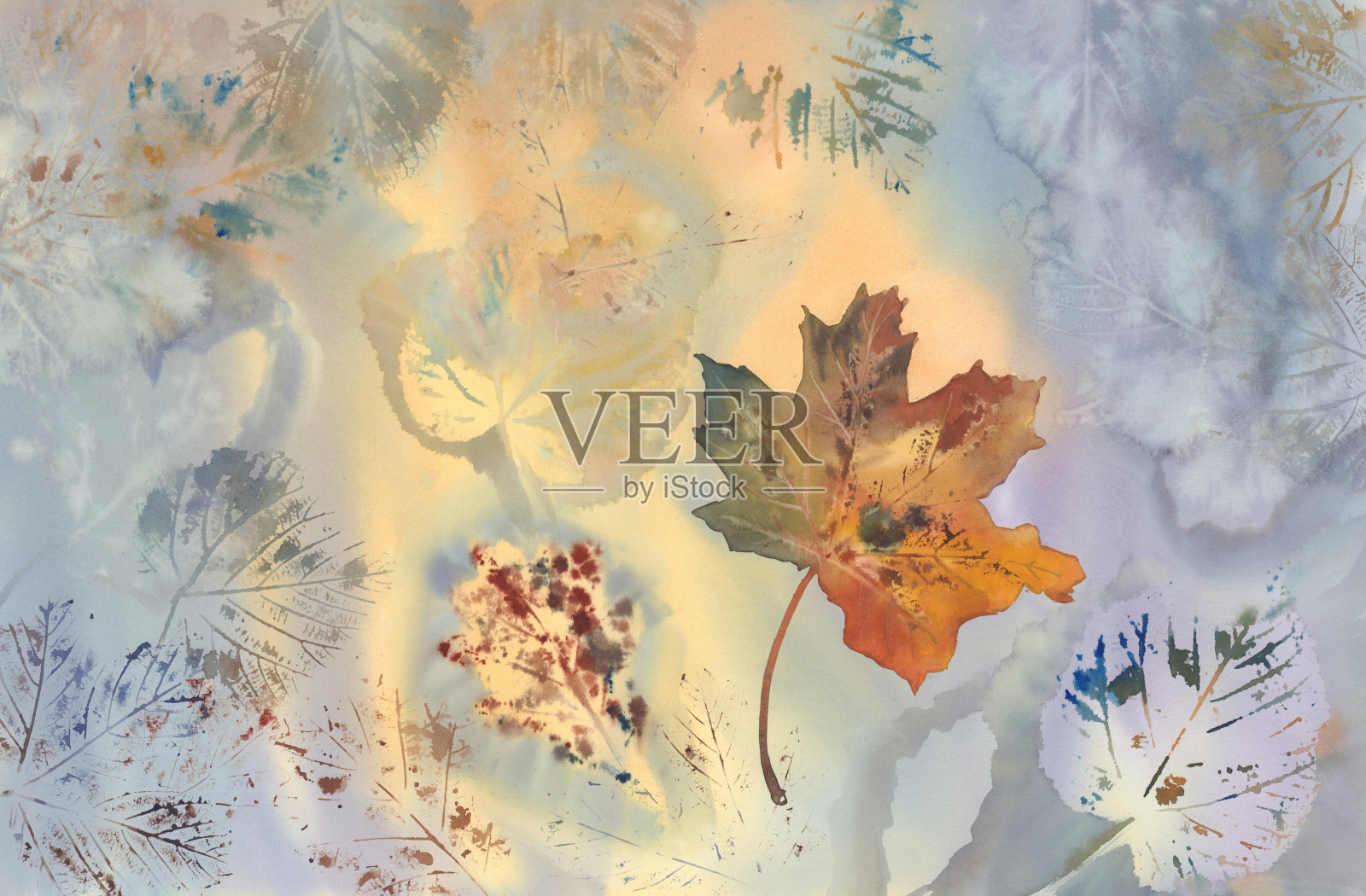 秋叶水彩背景插画图片素材
