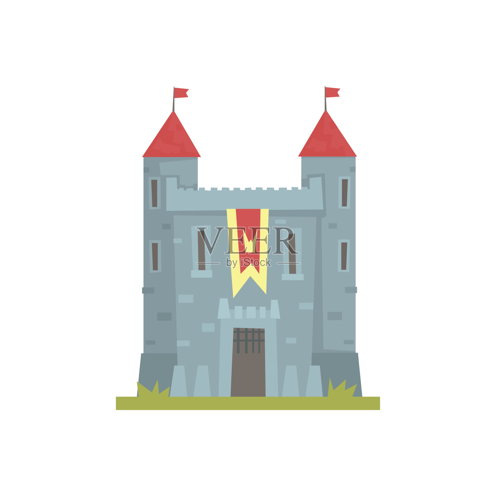 古堡配石塔，古建筑建筑矢量插画插画图片素材