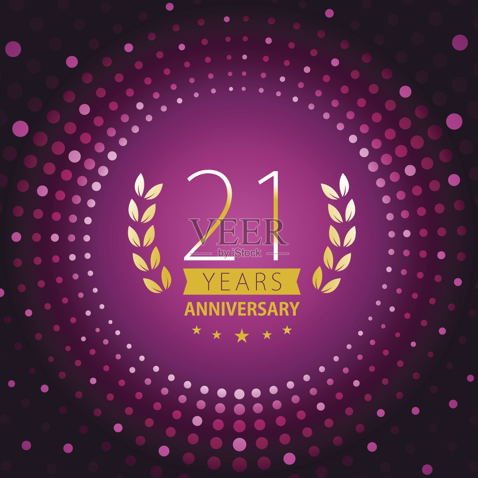 21周年纪念图标与紫色的背景插画图片素材