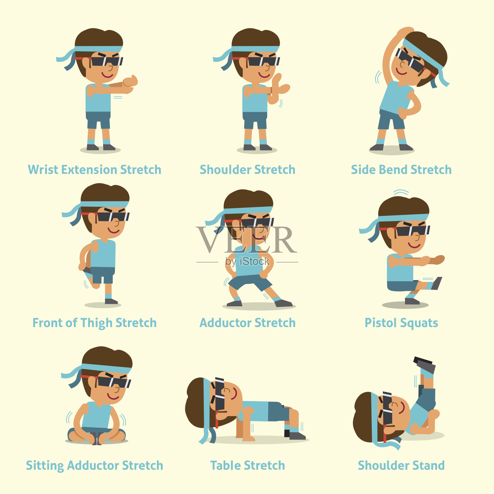 卡通的一套人做运动的健康插画图片素材