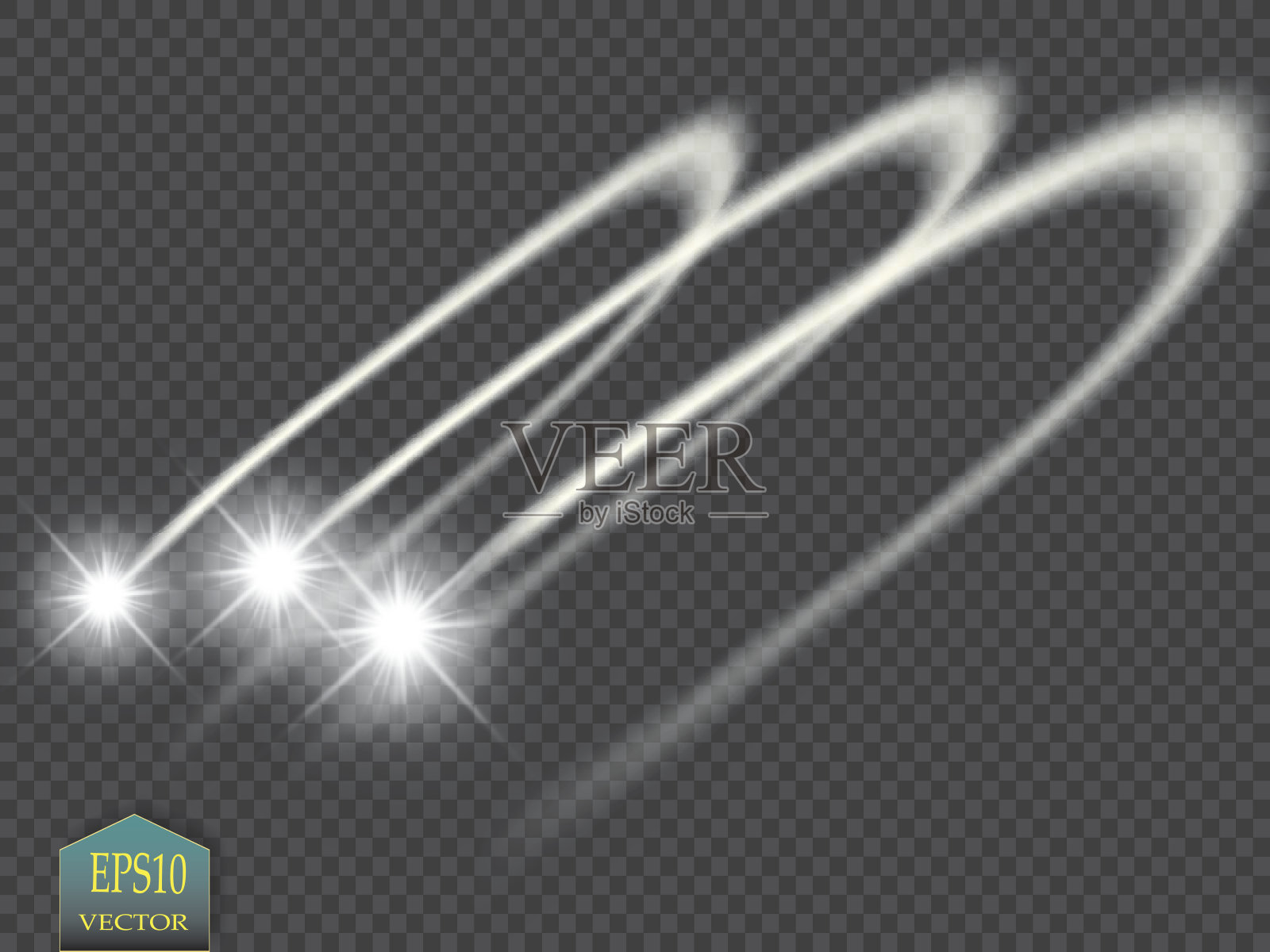 抽象矢量魔术辉光星光效果与霓虹灯模糊曲线。闪耀的尘埃星迹与散景插画图片素材