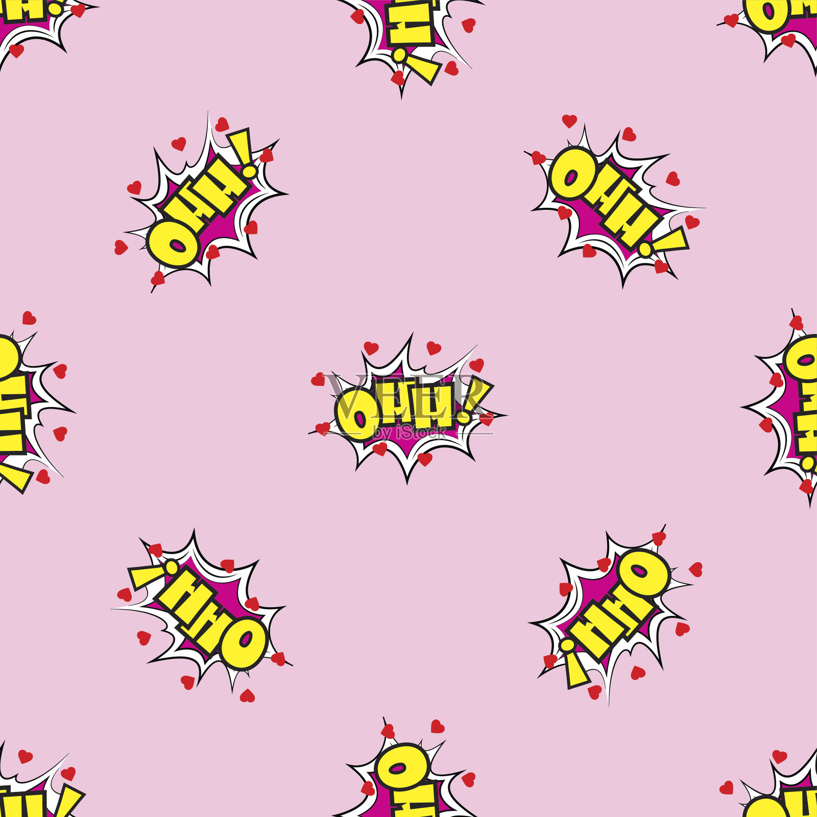 哦，滑稽的音效，波普艺术风格的无缝图案插画图片素材