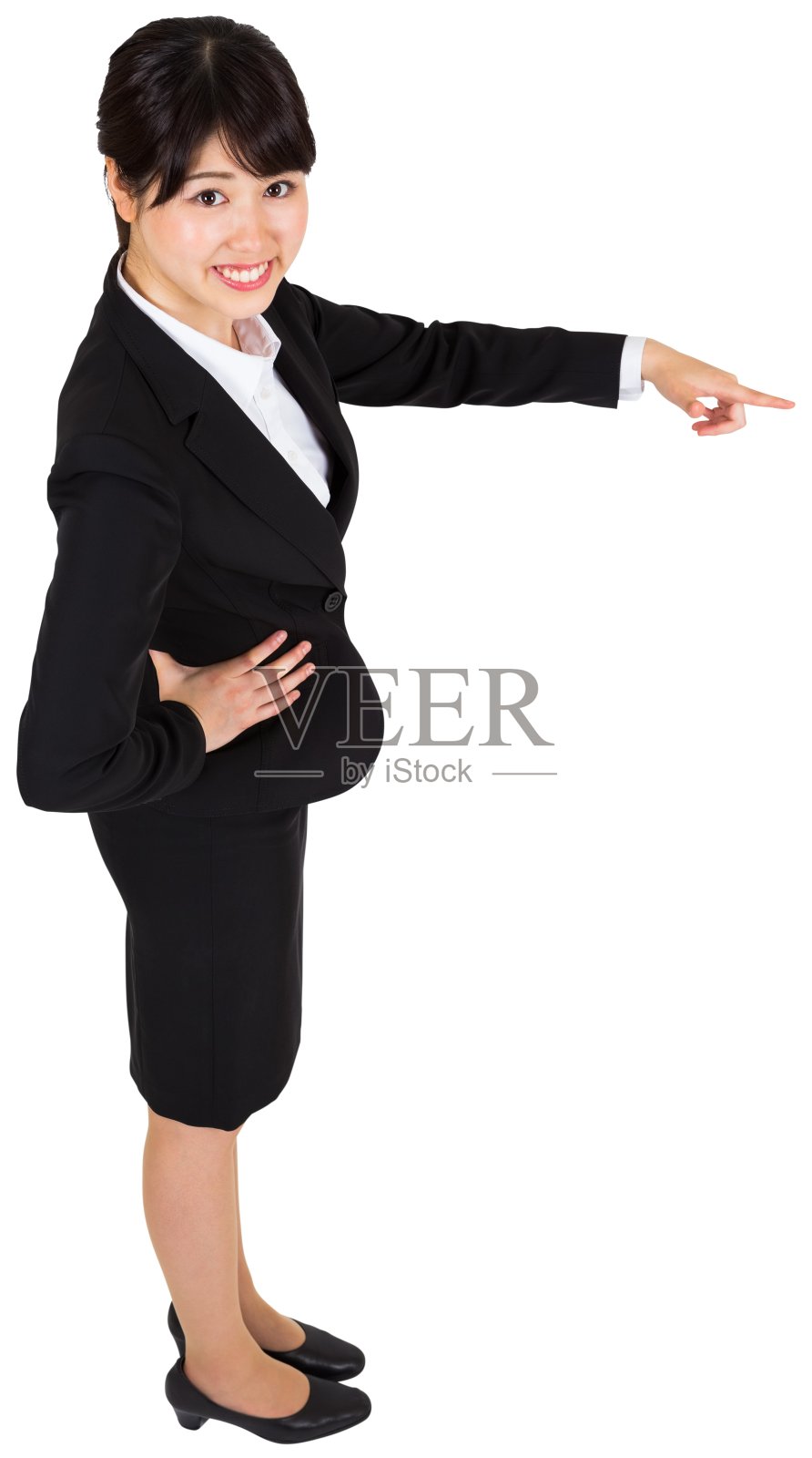 微笑的女商人指出照片摄影图片