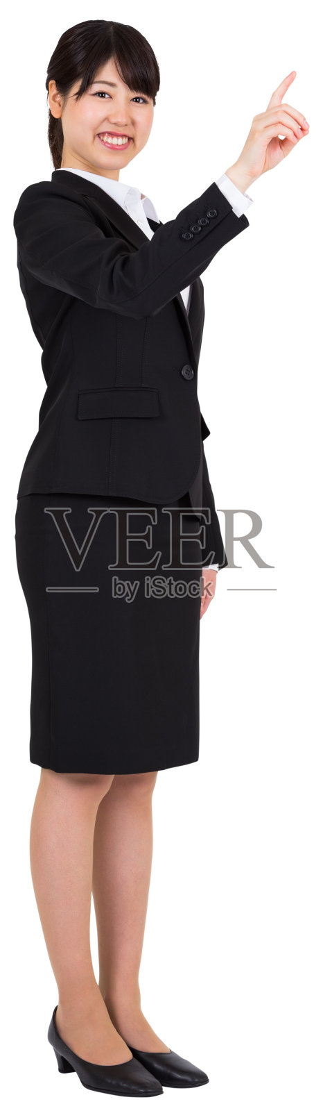 微笑的女商人指出照片摄影图片