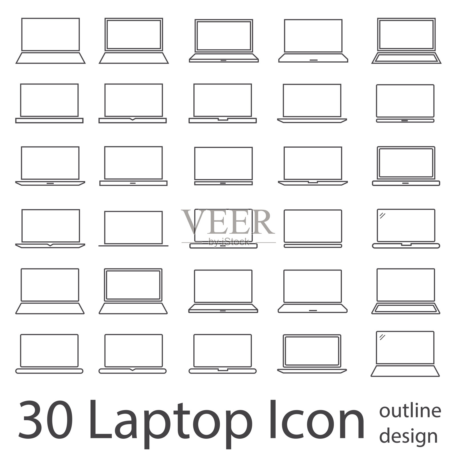 笔记本电脑(Notebook)图标标志符号集轮廓设计插画图片素材