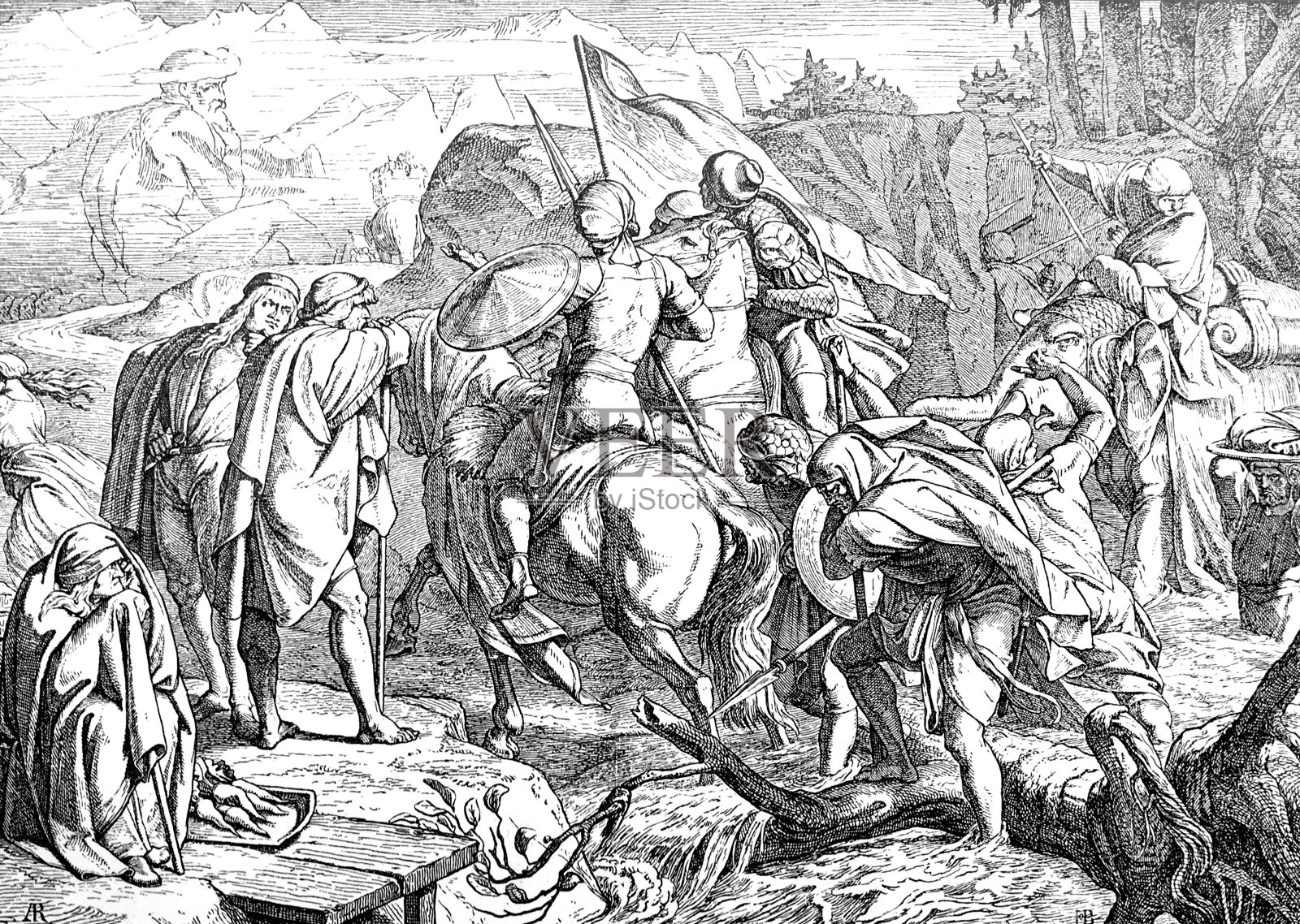 汉尼拔翻越阿尔卑斯山插画图片素材