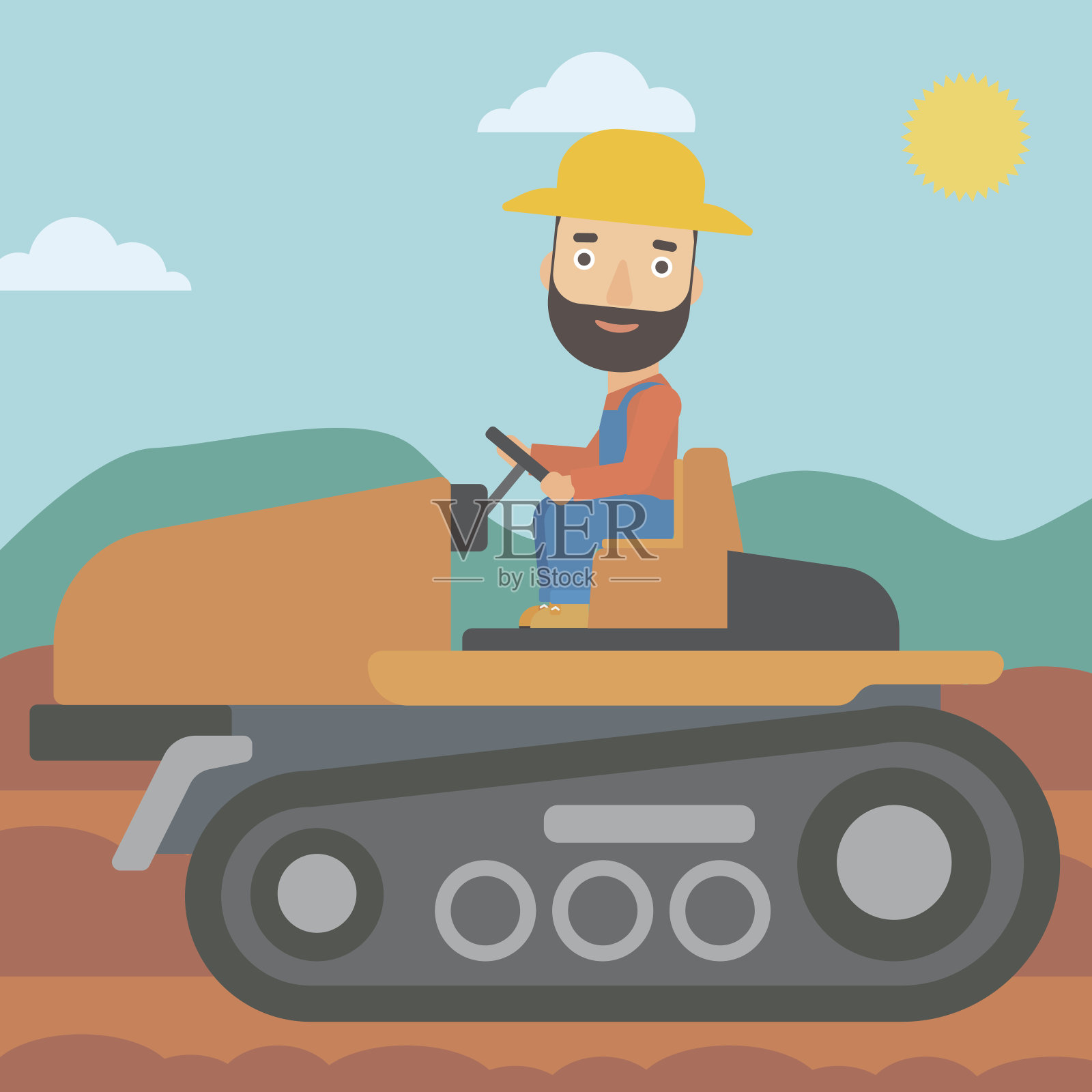 农民驾驶拖拉机插画图片素材