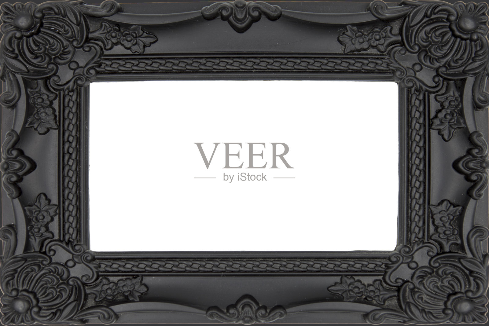 黑色雕刻画框孤立在白色背景上。照片摄影图片