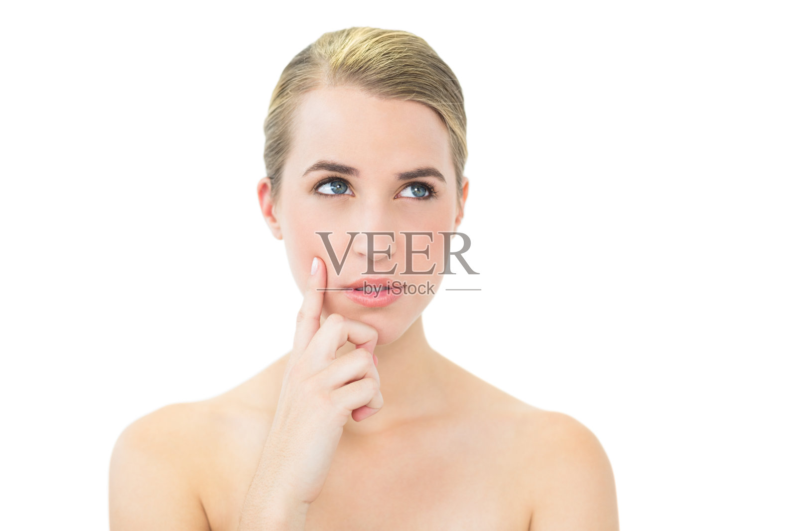 沉思可爱的金发姿势照片摄影图片