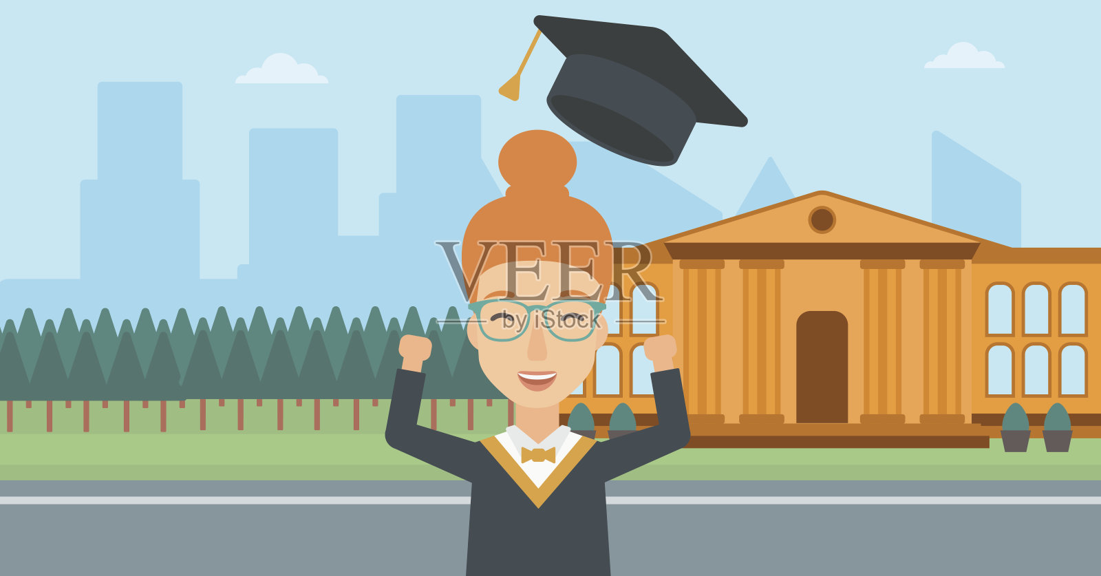 毕业生举起他的帽子插画图片素材