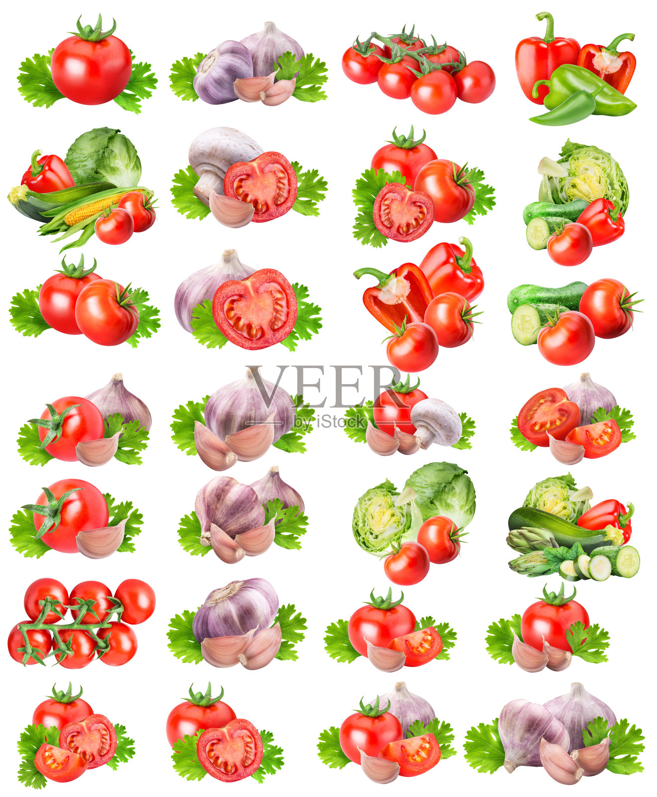 新鲜蔬菜组合，白色背景照片摄影图片