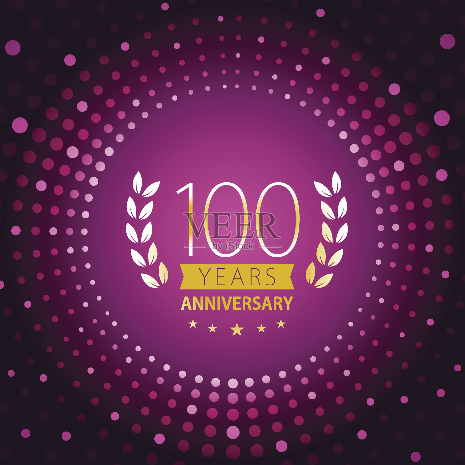 百年纪念图标与紫色的背景插画图片素材