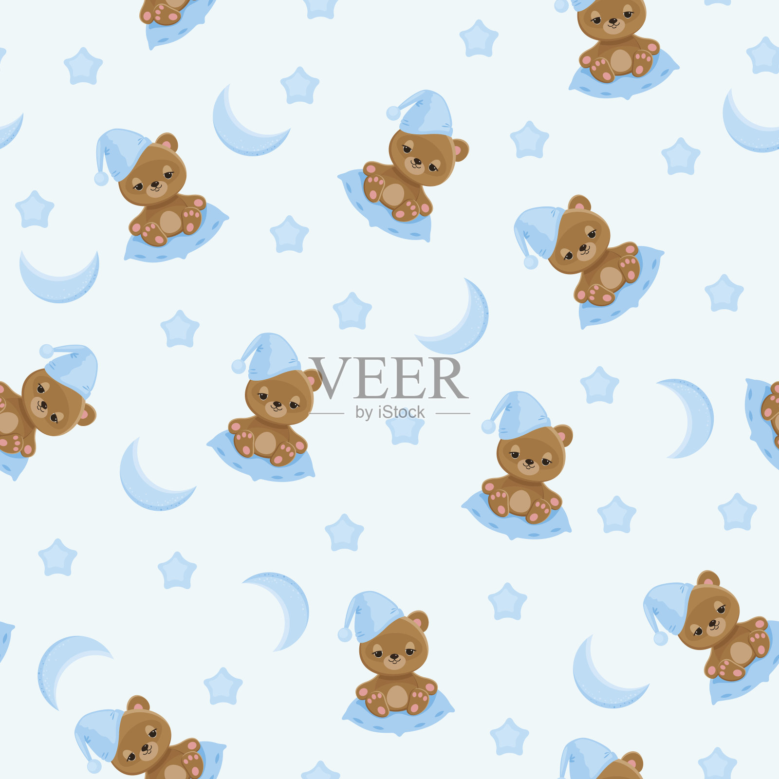 瞌睡泰迪熊无缝图案插画图片素材