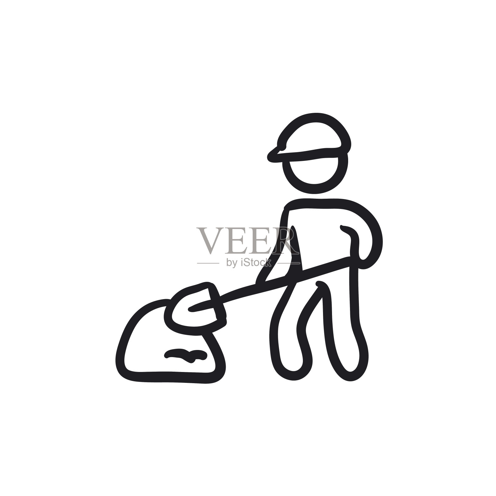 男人用铲子和沙丘素描图标插画图片素材