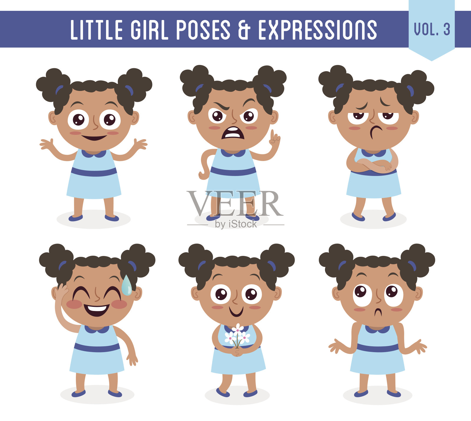 小黑女孩的姿势和表情(3 / 8卷)插画图片素材