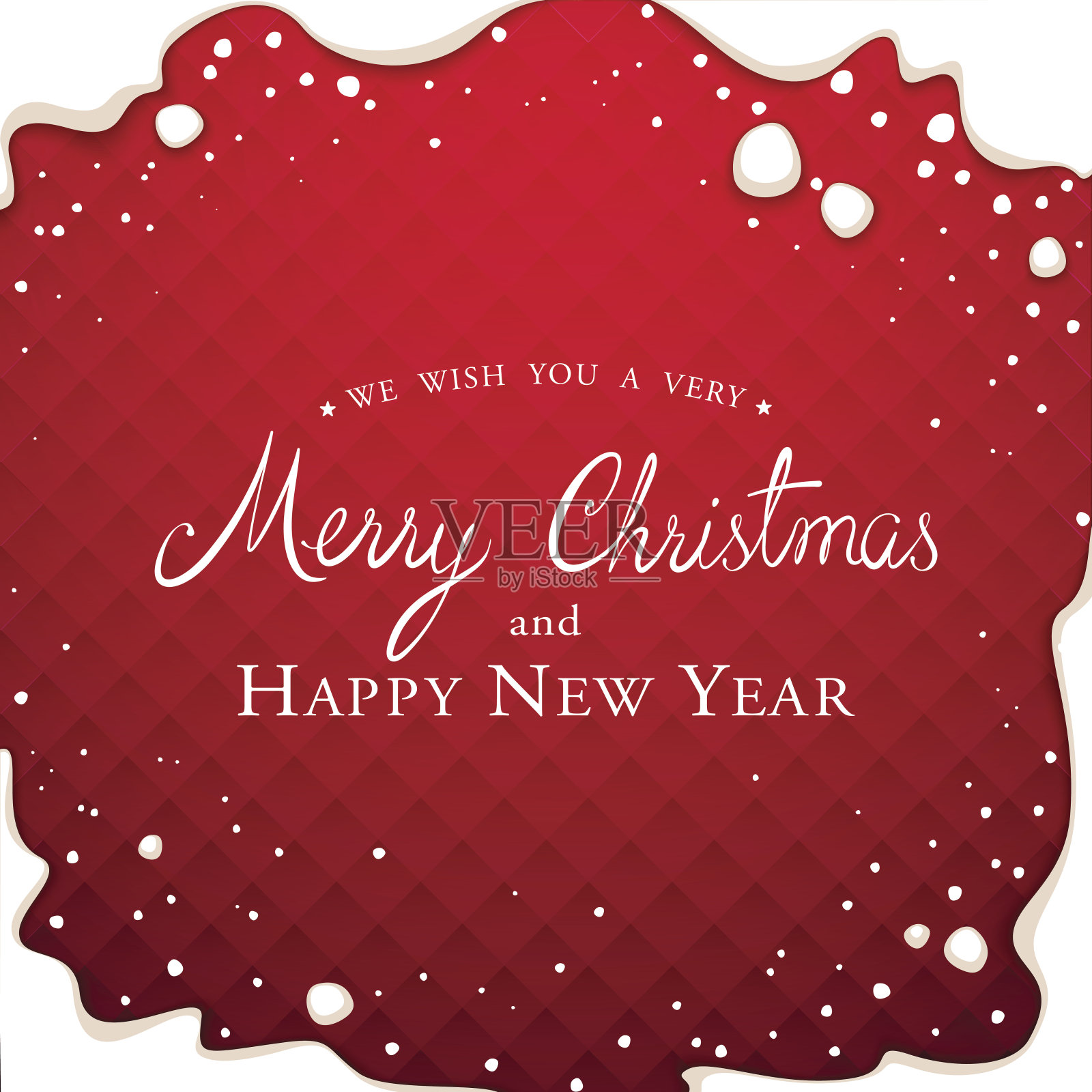 圣诞贺卡上的红色几何背景与雪框设计模板素材