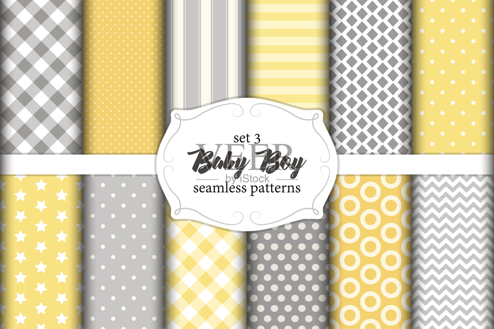 可爱的一套斯堪的纳维亚婴儿男孩无缝图案与织物纹理插画图片素材