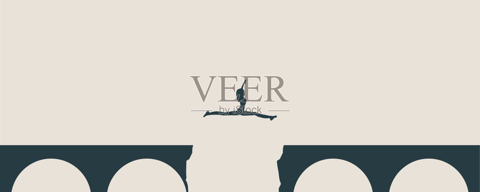 女子跳过桥上的缝隙插画图片素材