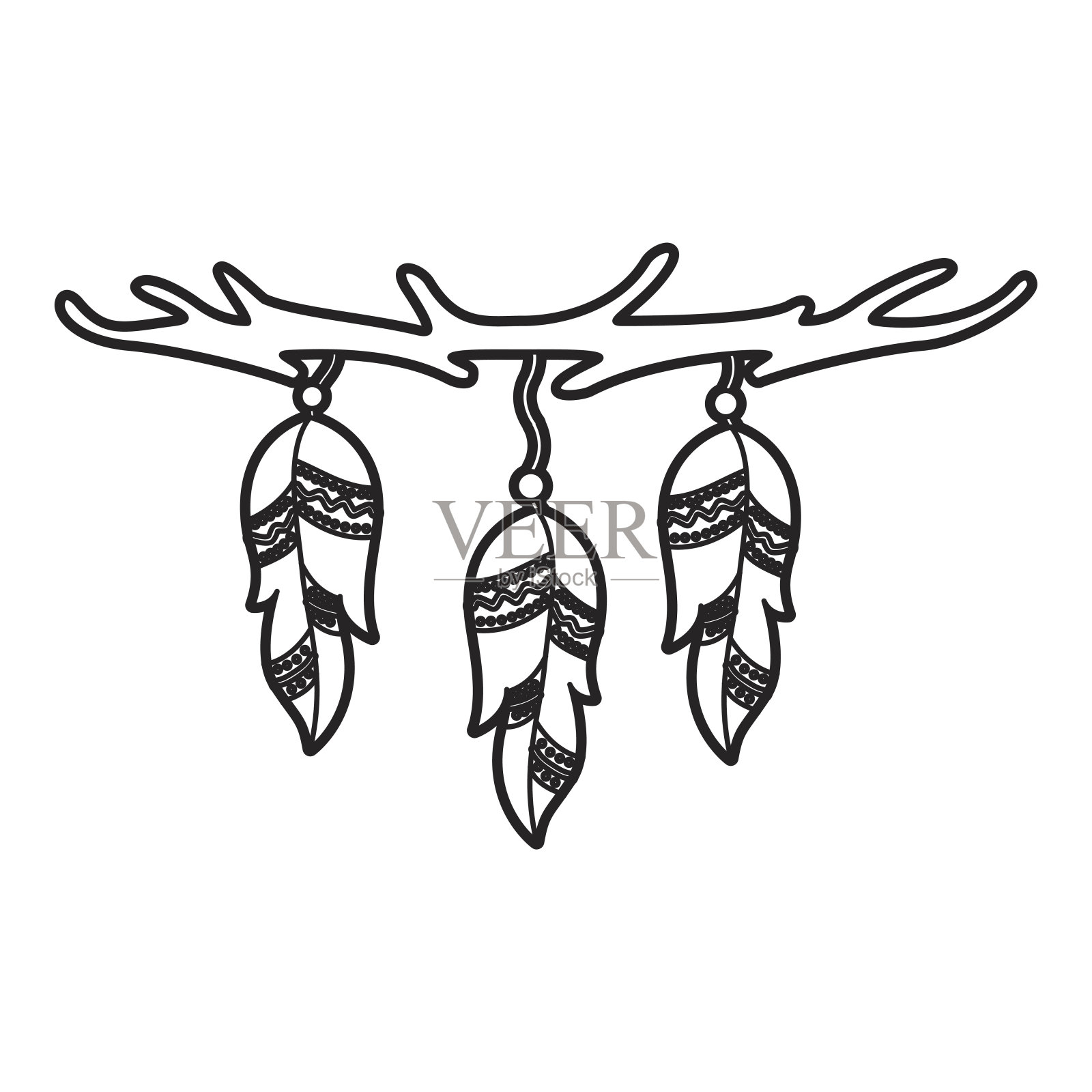 波西米亚风格的装饰羽毛插画图片素材